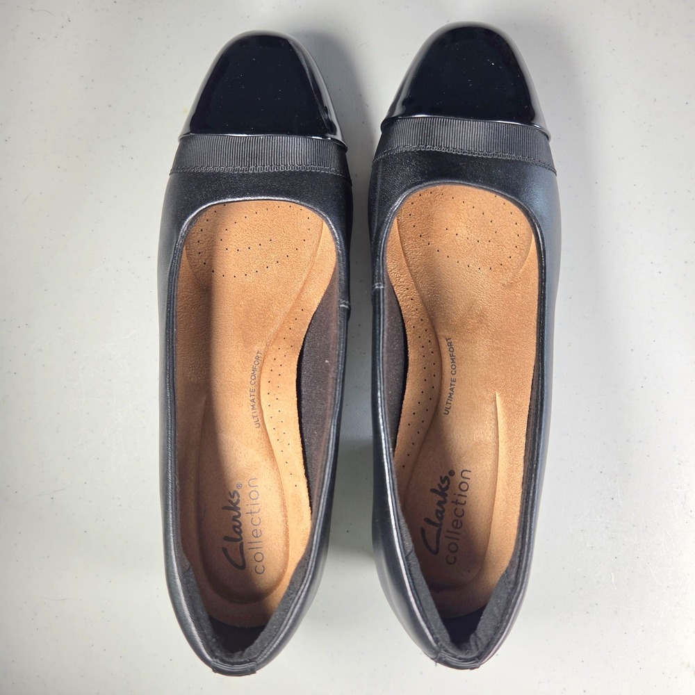 Clarks Collection Black Leather Cap Toe Pump Ultimate Comfort Blk Heel 7.5M NWOB - Picture 2 of 9